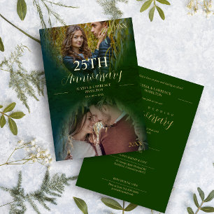 Luxury Wedding Anniversary 2 Photos Overlay Oval Foil Invitation