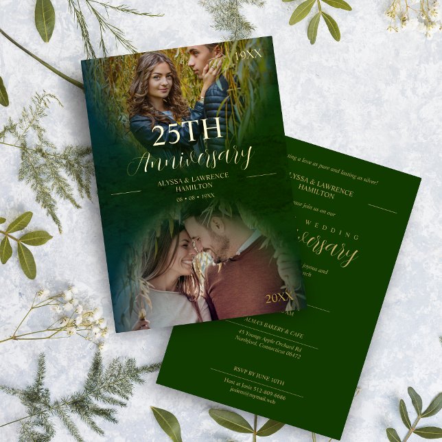 Luxury Wedding Anniversary 2 Photos Overlay Oval Foil Invitation (Creator Uploaded)