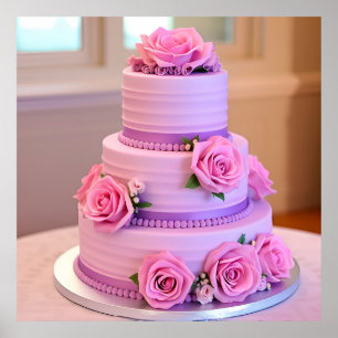 Luxury Wedding Cake Illustration – Elegant Floral Poster