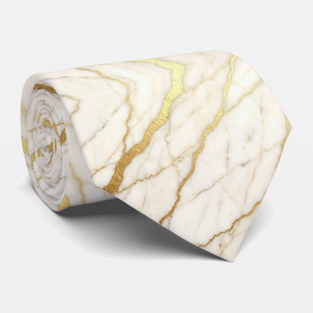 Luxury Wedding & Event Tie | White & Gold Marble  (Rolled)