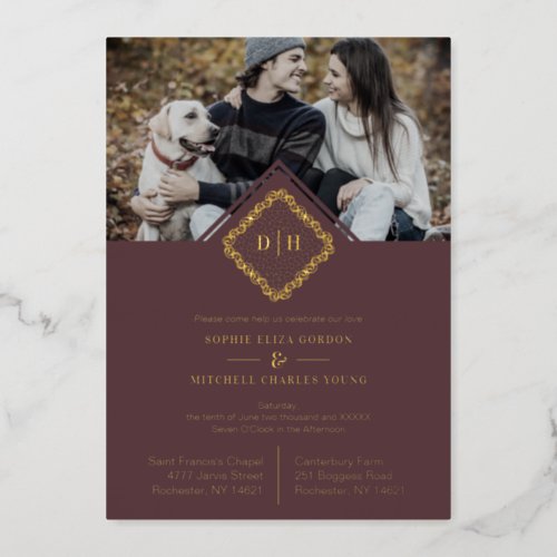 Luxury Wedding Initials Ornamental Lace Effect Foil Invitation