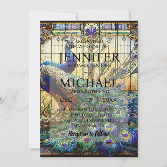 Luxury Wedding: Majestic Peacock Invitations (Front)