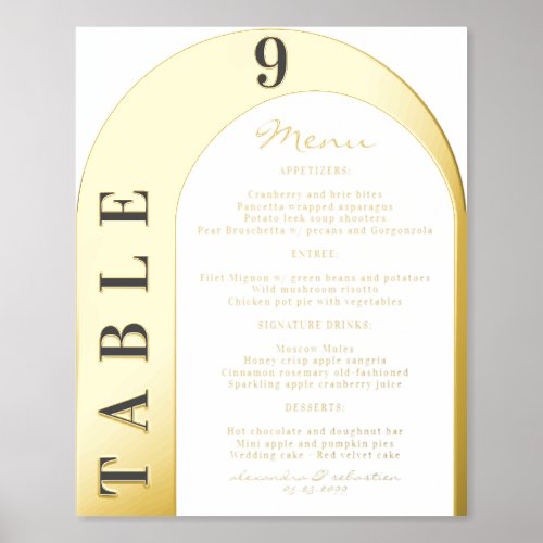 Luxury Wedding Menu and Table Number Gold Silver Foil Prints