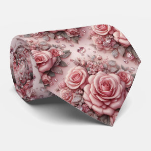 Luxury Wedding Neck Tie Pink Roses & Diamonds