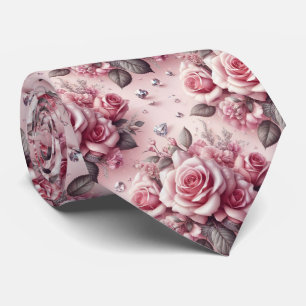 Luxury Wedding Neck Tie Pink Roses & Diamonds