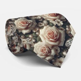 Luxury Wedding Neck Tie Pink Roses & Diamonds