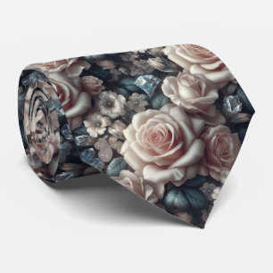 Luxury Wedding Neck Tie Pink Roses & Diamonds