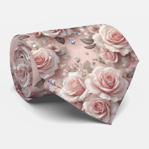 Luxury Wedding Neck Tie Pink Roses & Diamonds