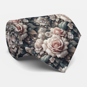 Luxury Wedding Neck Tie Pink Roses & Diamonds