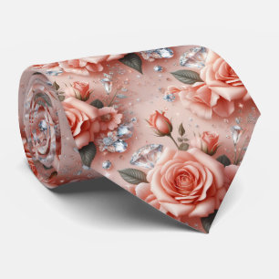 Luxury Wedding Neck Tie Pink Roses & Diamonds
