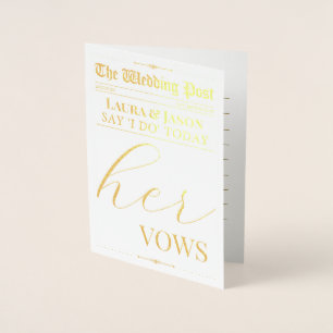 Luxury Wedding Newspaper Vows, Her Wedding Vows Foil Card