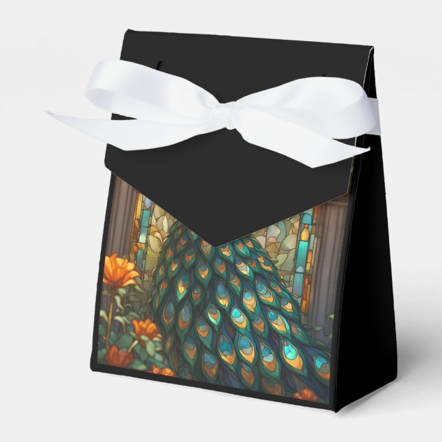 Luxury Wedding: Peacock Stained Glass Favor Boxes (Front Side)