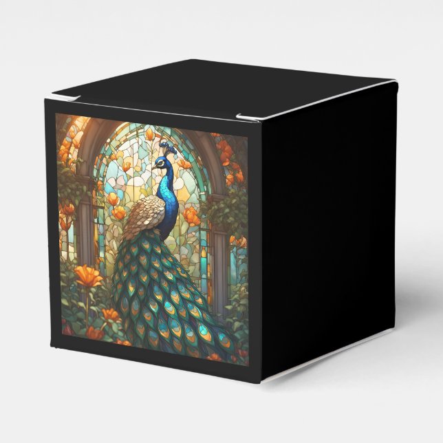 Luxury Wedding: Peacock Stained Glass Favor Boxes (Front Side)