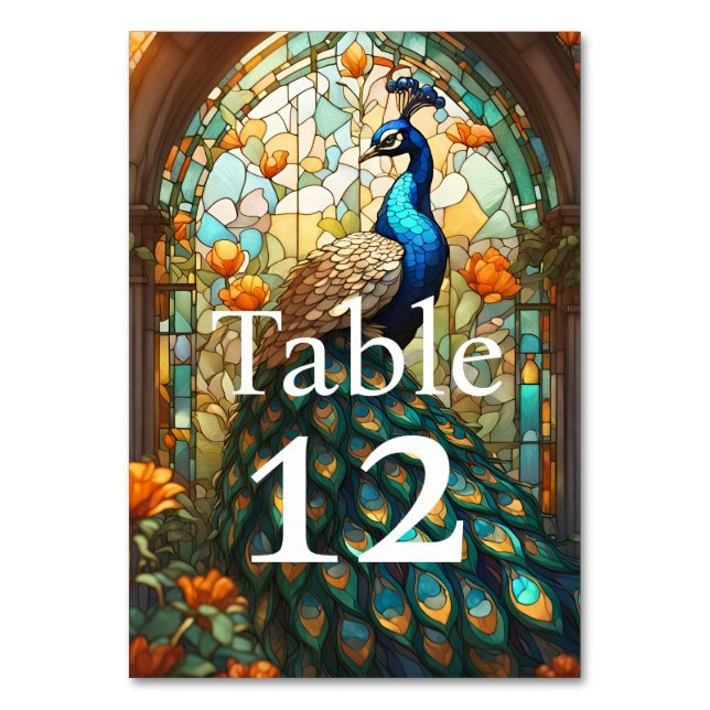 Luxury Wedding: Peacock Table Numbers (Front)
