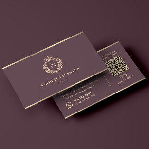 Luxury Wedding Planner Consultant Dusty Wine Crest Business Card