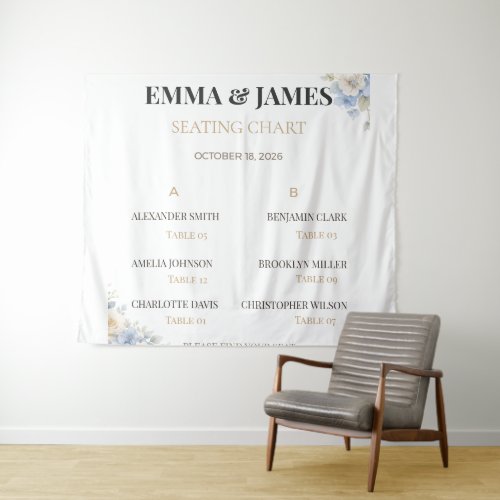 Luxury Wedding Seating Chart | Elegant Fabric Sign Tapestry