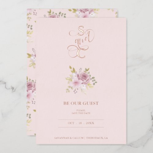 Luxury Wedding Spring Floral Pink Bouquet Foil Invitation