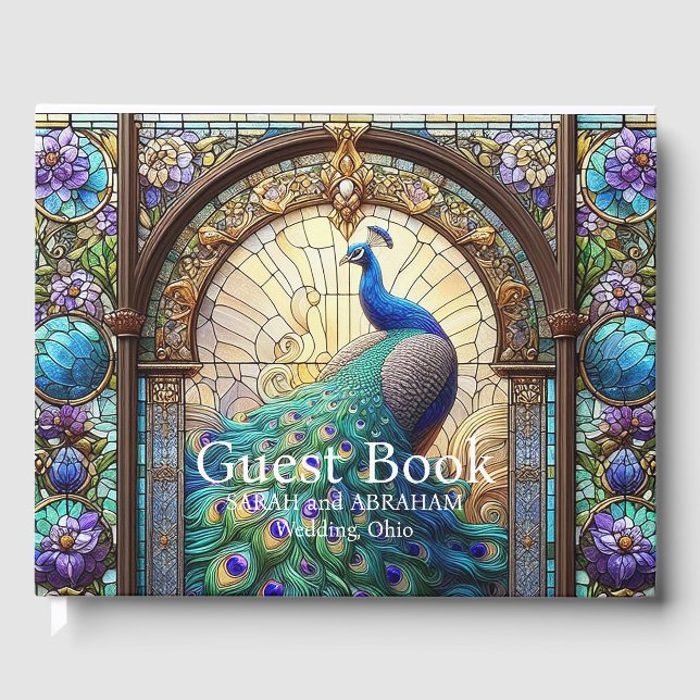 Luxury Wedding: Stained Glass Peacock Guest Book (Front)