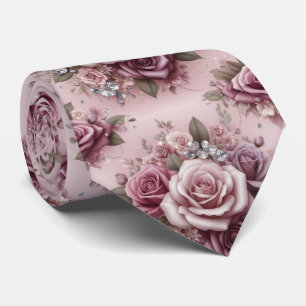 Luxury Wedding Tie Pink Purple Roses & Diamonds