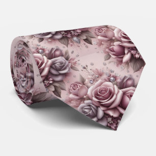Luxury Wedding Tie Pink Purple Roses & Diamonds
