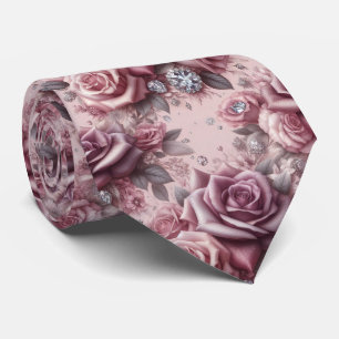 Luxury Wedding Tie Pink Purple Roses & Diamonds