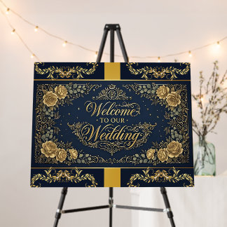 Luxury welcome wedding sign calligraphy golden