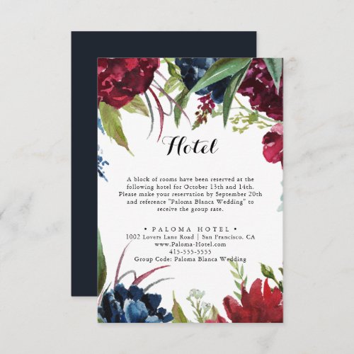 Luxury Whimsical Boho Floral Calligraphy Hotel  Enclosure Card