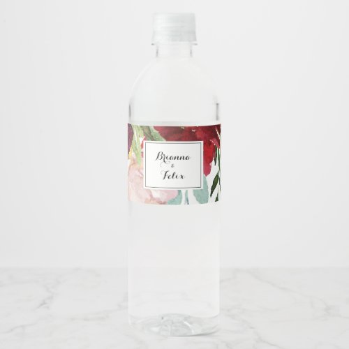 Luxury Whimsical Boho Floral Calligraphy Wedding  Water Bottle Label