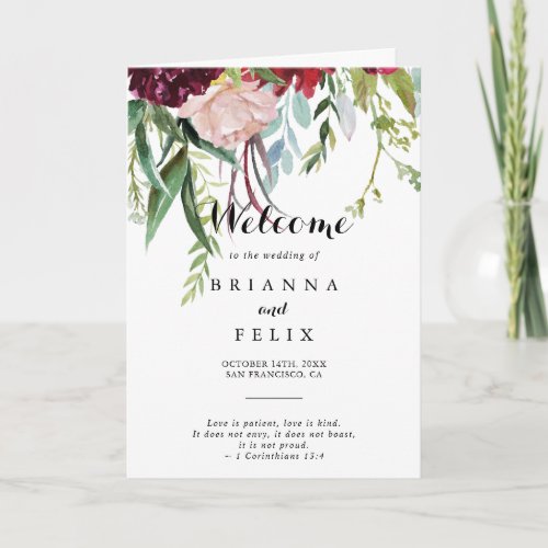 Luxury Whimsical Boho Floral Folded Wedding  Program