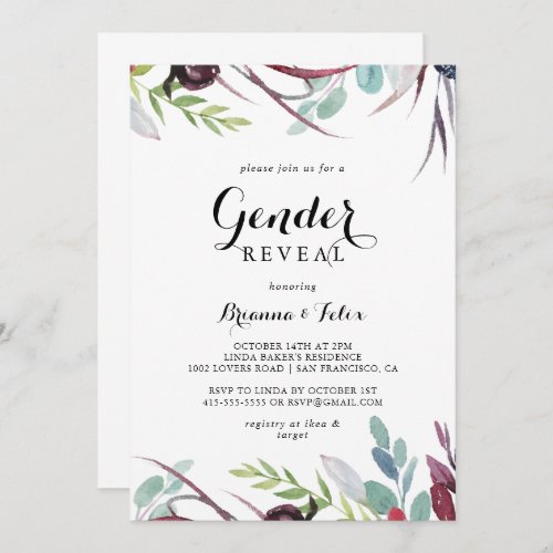Luxury Whimsical Boho Floral Gender Reveal Party  Invitation