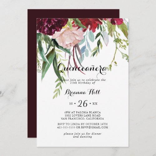 Luxury Whimsical Boho Floral Quinceaera  Invitation