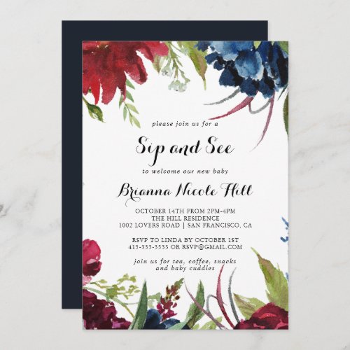 Luxury Whimsical Boho Floral Sip and See  Invitation