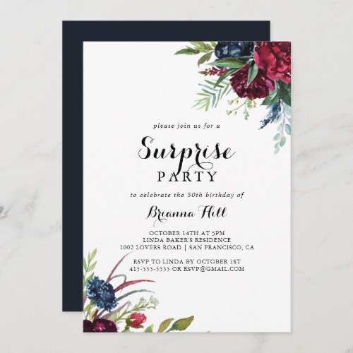 Luxury Whimsical Boho Floral Surprise Party  Invitation