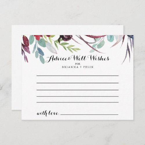 Luxury Whimsical Boho Floral Wedding Advice Card