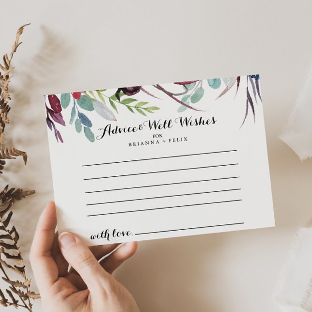 Luxury Whimsical Boho Floral Wedding Advice Card (Creator Uploaded)