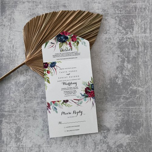 Luxury Whimsical Boho Floral Wedding   All In One Invitation