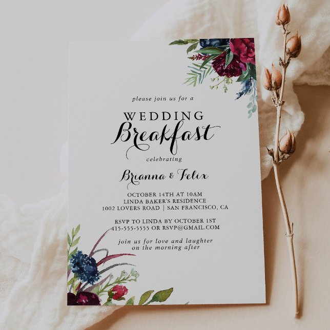 Luxury Whimsical Boho Floral Wedding Breakfast Invitation (Creator Uploaded)