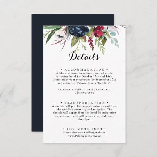 Luxury Whimsical Boho Floral Wedding Details  Enclosure Card