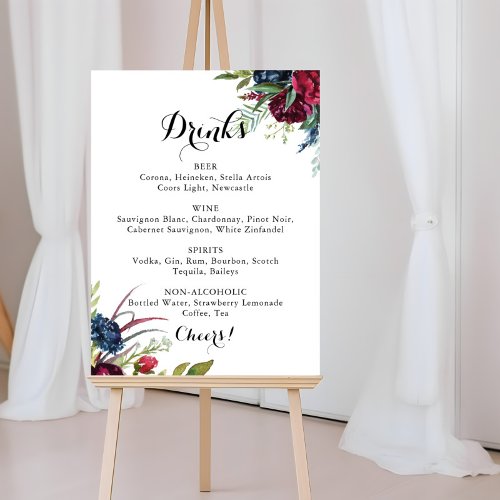 Luxury Whimsical Boho Floral Wedding Drinks Menu  Poster