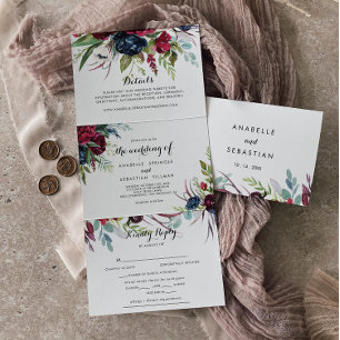 Luxury Whimsical Boho Floral Wedding Tri-Fold Invitation