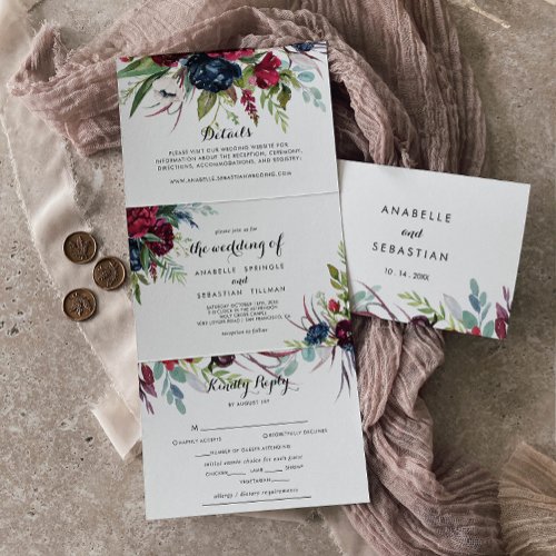 Luxury Whimsical Boho Floral Wedding Tri_Fold Invitation