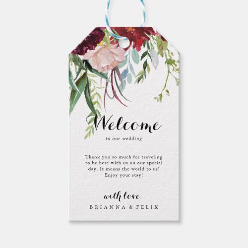 Luxury Whimsical Boho Floral Wedding Welcome Gift Tags