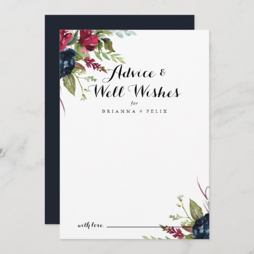 Luxury Whimsical Boho Floral Wedding Well Wishes  Advice Card