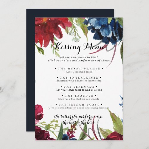 Luxury Whimsical Wedding Kissing Menu Game Card