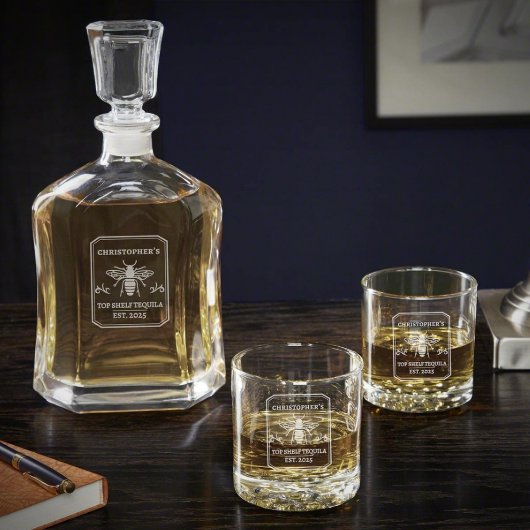 Luxury Whiskey Set with Engraved Tequila Decanter (Front)