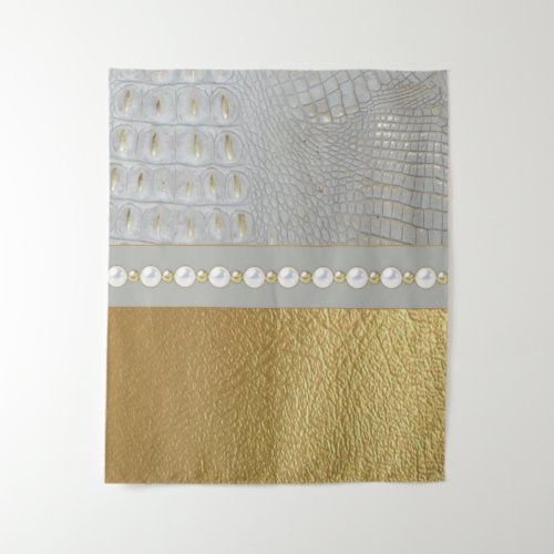 Luxury White and Gold Alligator Hide Pearls  Tapestry