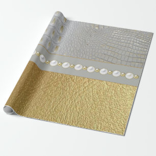 Luxury White and Gold Alligator Hide Wrapping Paper