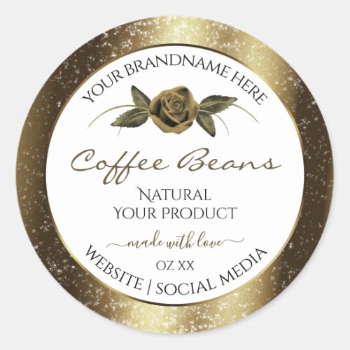 Luxury White and Gold Brown Glitter Product Labels