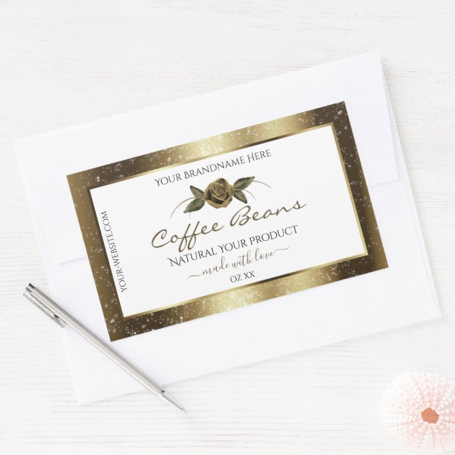 Luxury White and Gold Brown Glitter Product Labels (Envelope)