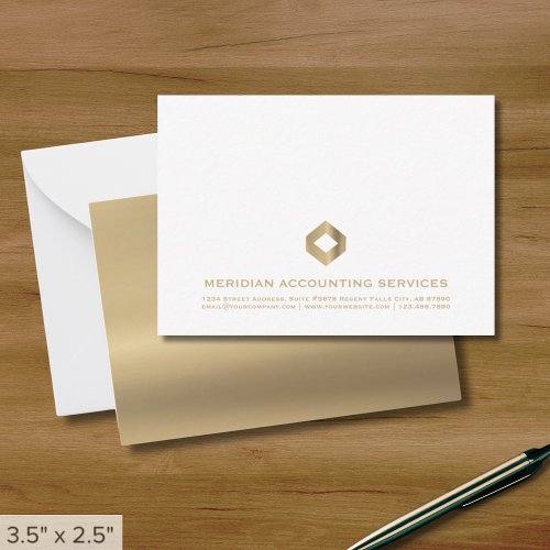 Luxury White and Gold Business Logo Note Card